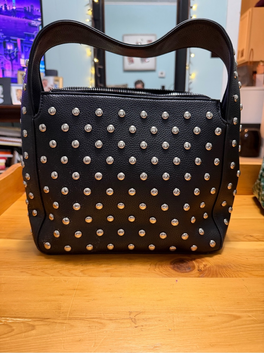 Amazon Black Studded Shoulder Bag - Silver Accents